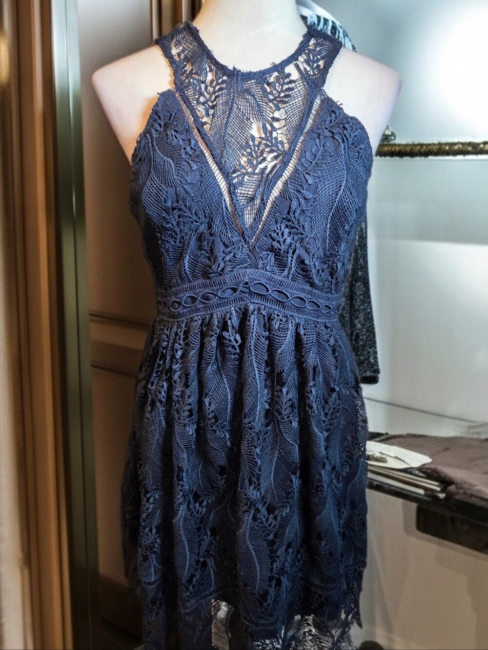 948 Chelsea28 Nordstrom Navy Blue Lace Halter Fit & Flare Cocktail Dress Size 10